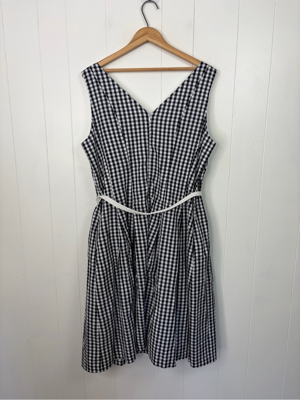 Cleo Black White Gingham Fit Flare Midi Dress A-Line Pockets Sleeveless Size 14 - Picture 6 of 14